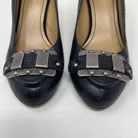 Nine West Women's Orsello Wedge Slip On Shoes Buckle Cap Toe Black Size 7M - Picture 3 of 10